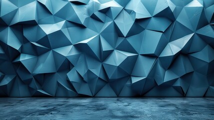 Poster - Geometric blue wall with intricate 3d polygonal patterns