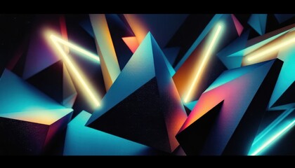 Poster - Abstract geometric shapes and neon lights in a dark space