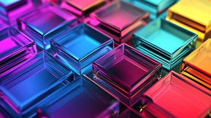 Poster - Colorful Translucent Glass Squares Arranged in a Vibrant Pattern Creating a Modern Aesthetic