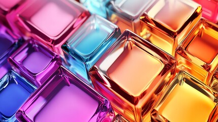 Poster - Colorful Glass Blocks Arranged in a Captivating Pattern With Vibrant Hues and Reflections