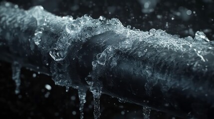 Poster - Close-up of a frozen pipe with water dripping.
