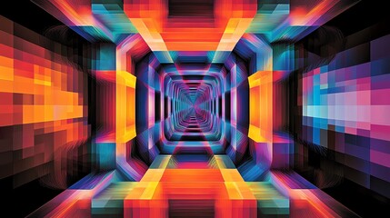 Poster - Geometry of Color and Light Creates a Mesmerizing Tunnel Effect in a Digital Artwork