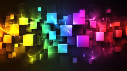 Poster - Vibrant Abstract Design Featuring Colorful Cubes in a Dynamic Arrangement on a Dark Background