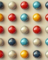 Poster - Colorful glossy spheres arranged in a grid pattern. AI.