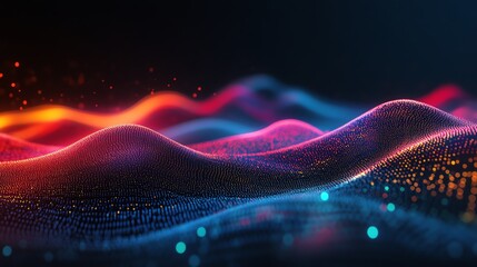 Poster - Colorful Wave Patterns Illuminated by Soft Lights Create an Ethereal Digital Landscape at Night