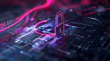 Poster - Abstract representation of secure cloud storage, with padlock icons and encrypted data streams in a digital environment.