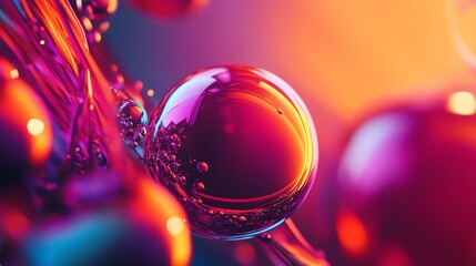 Poster - Bubbles Float Amidst Colorful Reflections in a Vibrant Abstract Composition