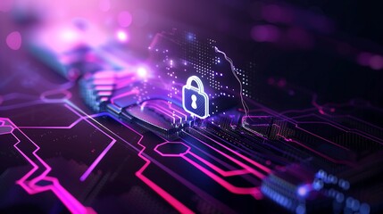Poster - Abstract representation of secure cloud storage, with padlock icons and encrypted data streams in a digital environment.
