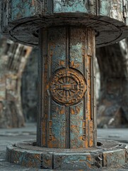 Poster - Ancient, weathered pillar. AI.