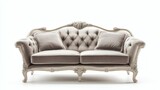 Elegant Rococo Style Sofa with Tufted Back and Silver Velvet Upholstery