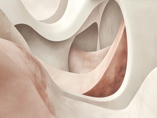 Poster - Abstract Composition of Flowing Shapes and Soft Colors in a Minimalist Design Featuring Smooth Curves and Layers