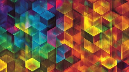 Poster - Colorful Abstract Geometric Pattern of Hexagons and Cubes With Vibrant Hues Blending Together