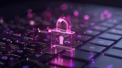 Poster - Holographic padlock floating above a keyboard, symbolizing encrypted online communication and data privacy.