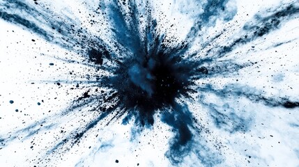 Wall Mural - Abstract blue and black powder explosion on white background.