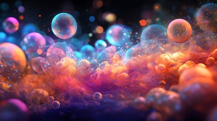 Poster - Colorful Bubbles Float Amidst a Vibrant Abstract Background With Swirling Textures and Lights