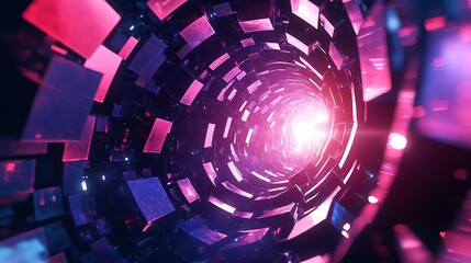 Poster - Colorful Vortex With Glowing Light Effects Creates a Hypnotic Illusion of Depth and Movement in an Abstract Digital Landscape