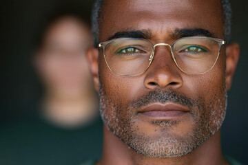 Wall Mural - A man with glasses and a beard is looking at the camera