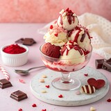 Delicious chocolate and strawberry ice cream desserts