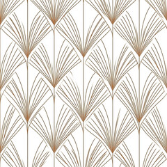 elegant brown line art deco fan pattern on white background seamless repeat