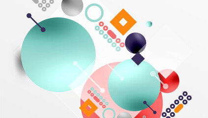 Poster - Minimalistic abstract vector design, layered geometric shapes circles, squares, and triangles with soft pastel gradients and semi-transparent effects. Perfect for contemporary use