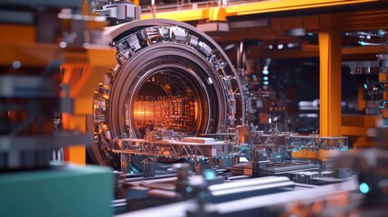 Poster - Futuristic industrial machine with glowing core.