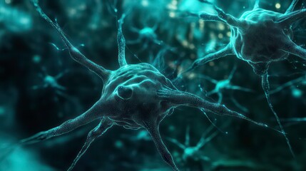 Aufkleber - Microscopic view of interconnected neurons, neural network, brain cells.