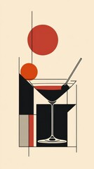 Abstract Martini Glass Art Deco Style Design