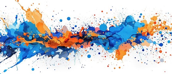 Wall Mural - Abstract ink splatters in blue and orange colors, artistic, colors, background, blue, texture