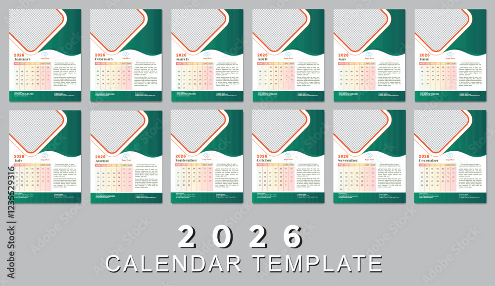 2026 Business Calendar Design Template Stock Vector | Adobe Stock