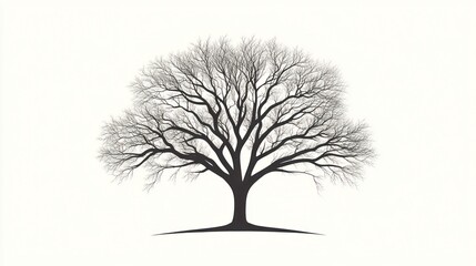 Bare winter tree silhouette against white background, nature design