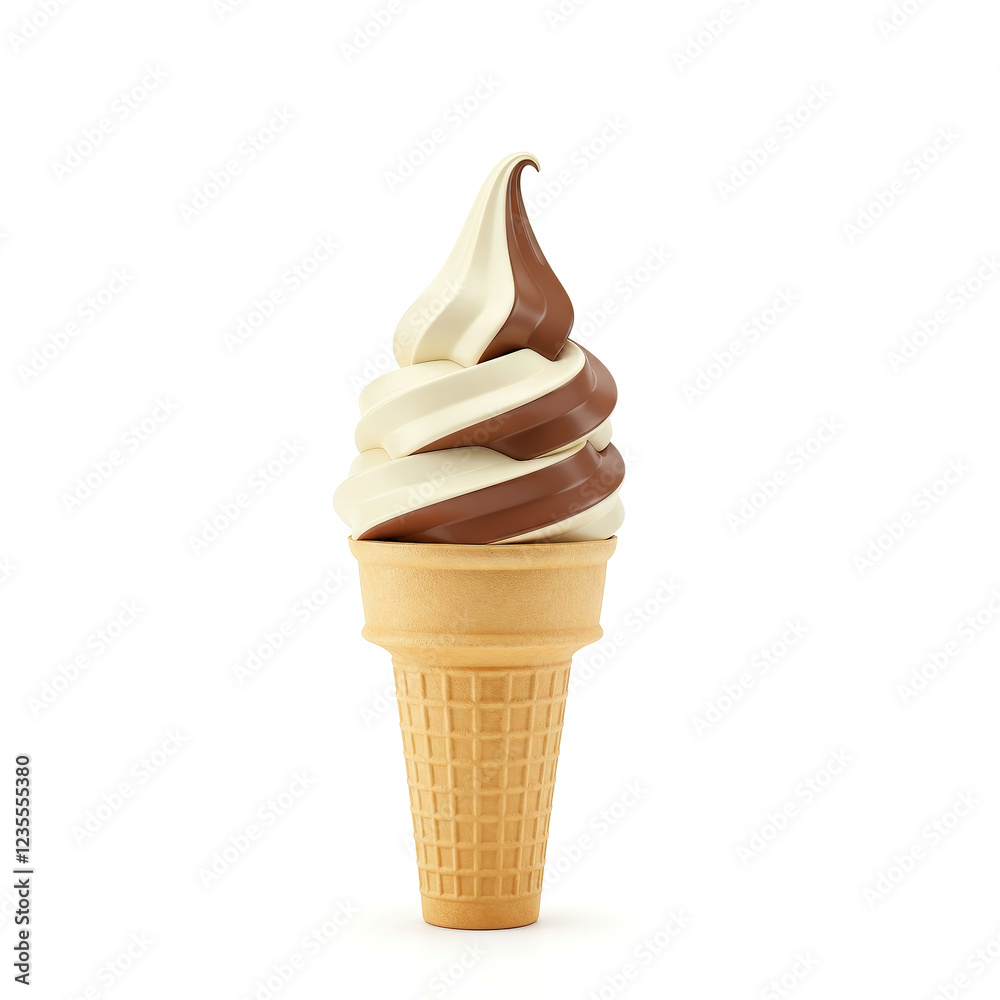 realistic soft serve ice cream cone with creamy vanilla and chocolate ...