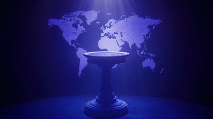 Wall Mural - Global connection pedestal, spotlight, world map background, website banner