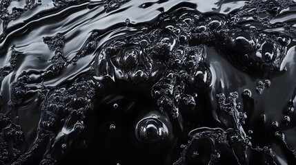 Poster - Black Liquid Surface with Bubbles and Ripples in Motion