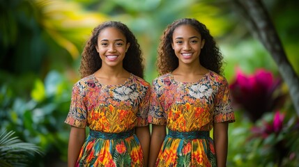 Wall Mural - Tongan Women in Traditional Clothing with Tropical Background