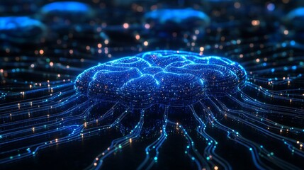 Poster - Innovative neural network visualization digital environment scientific illustration futuristic atmosphere macro perspective ai technology exploration