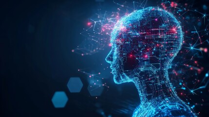 Poster - Innovative action of artificial intelligence in digital art creation virtual space graphic visualization futuristic aesthetic profile perspective technology advancement