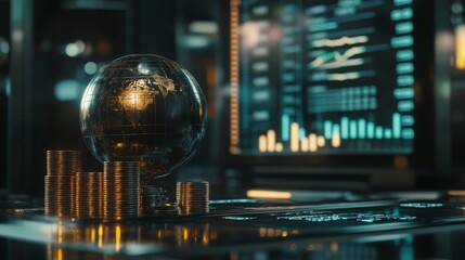 Poster - Analyzing global financial trends digital business hub infographic display high-tech environment close-up view economic insights for success