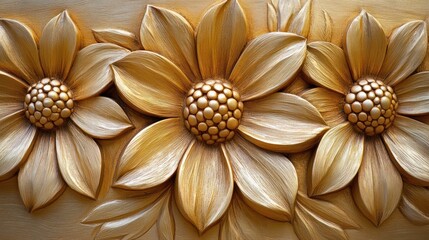 Wall Mural - Golden wood floral carving, wall art detail