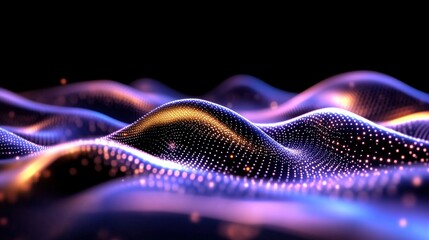 Fototapete - mesmerizing pattern of glowing waves undulates across a dark background, displaying vibrant colors and shimmering lights that create a captivating visual experience at night