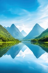 Wall Mural - serene mountain landscape with reflective water surface