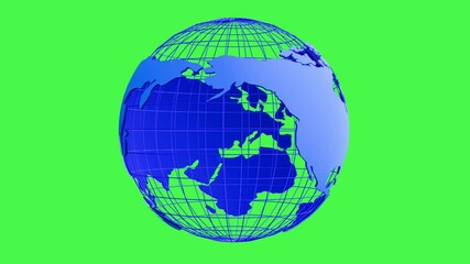 Wall Mural - A simple rotating green neon wireframe globe with 3D world map on transparent greenback background created by procedural geometric 3D modeling seamless looping cartography animation.