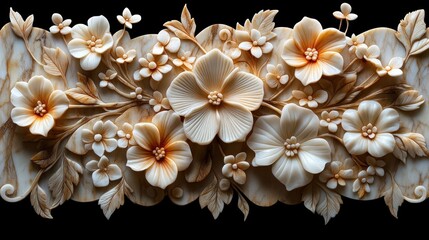 Canvas Print - Intricate stone floral carving, dark background