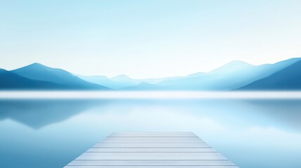 Wall Mural - serene lake with dock and misty mountains in background