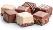 © Giman - Assorted gourmet chocolate pralines arranged on a clean white background in a bright studio setting.