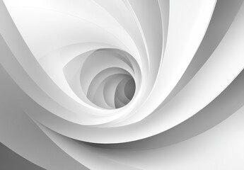 Fototapete - Abstract grayscale image depicting a swirling vortex of layered, white and light gray shapes creating a hypnotic, tunnel like effect. The shades