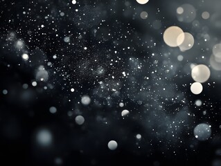 Poster - Ethereal Abstract: A mesmerizing swirl of shimmering, silver particles dance in a sea of darkness, punctuated by soft, out-of-focus lights, creating a mesmerizing abstract backdrop.