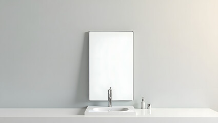 Wall Mural - modern bathroom  mirror and sink with lighting 4k resolution 