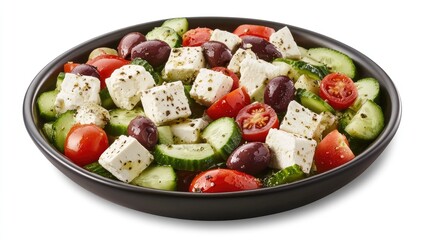 Poster - A fresh Mediterranean salad with feta cheese, olives, cucumbers, and tomatoes, styled with a minimalistic approach.