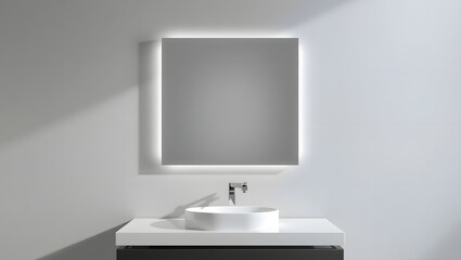 Wall Mural - modern bathroom  mirror and sink with lighting 4k resolution 