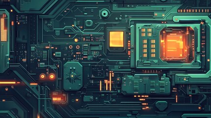 Poster - AI-controlled robotic soldering of high-precision electronics components, top-down perspective.